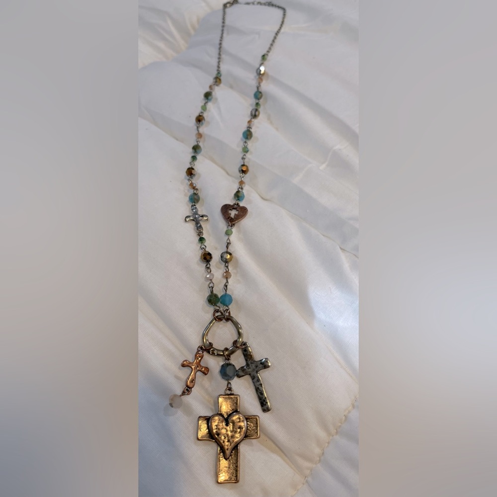 Heart/cross/stone necklace